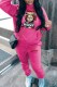 Rose Red Casual Print Letter Hooded Collar Long Sleeve Two Pieces