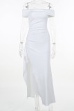 White Sexy Solid Backless Slit Off the Shoulder Long Dress Dresses