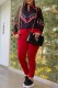Red Casual Print Letter Zipper Collar Long Sleeve Two Pieces