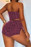Pink Sexy Casual Striped Print Hollowed Out Backless Strapless Sleeveless Two Pieces