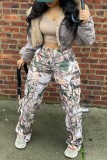 Multicolor Casual Print Patchwork Skinny High Waist Conventional Full Print Trousers (Subject To The Actual Object)