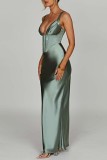 Green Sexy Solid Backless Spaghetti Strap Long Dress Dresses