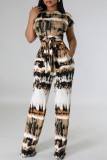 White Casual Street Print Bandage Patchwork O Neck Short Sleeve Two Pieces