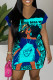 Green Casual Print Basic O Neck Short Sleeve Dress