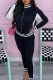 Black Casual Striped Patchwork Contrast Zipper Collar Long Sleeve Two Pieces