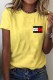Yellow Casual Print Letter O Neck T-Shirts