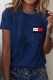 Navy Blue Casual Print Letter O Neck T-Shirts