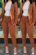 Coffee Casual Solid Cardigan Pants Turn-back Collar Long Sleeve Two Pieces