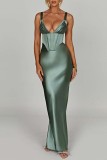 Green Sexy Solid Backless Spaghetti Strap Long Dress Dresses
