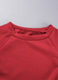 Red Casual Solid Hollowed Out O Neck Long Sleeve Two Pieces