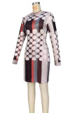 Rose Red Sexy Sweet Striped Patchwork O Neck One Step Skirt Dresses