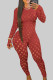 Red Sexy Solid Hollowed Out Patchwork Zipper O Neck Skinny Jumpsuits