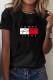 Black Casual Print Letter O Neck T-Shirts