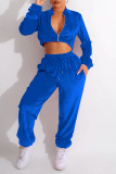 Red Casual Sportswear Solid Patchwork Draw String Zipper Zipper Collar Long Sleeve Two Pieces