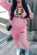 Pink Casual Print Letter Hooded Collar Long Sleeve Two Pieces