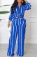 Blue Casual Striped Print Patchwork Shirt Collar Long Sleeve Two Pieces