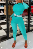 Rose Red Street Print Patchwork Half A Turtleneck Skinny Jumpsuits