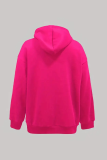 Rose Red Street Vintage Print Draw String Hooded Collar Tops
