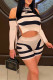 Apricot Casual Color Block Hollowed Out Patchwork Frenulum O Neck Long Sleeve Two Pieces
