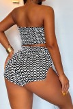 Pink Sexy Casual Striped Print Hollowed Out Backless Strapless Sleeveless Two Pieces