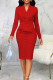 Red Sexy Solid Patchwork Zipper V Neck Pencil Skirt Dresses