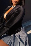 Black Sexy Casual Solid Patchwork V Neck Tops