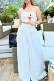 White Casual Elegant Vacation Solid Fold Strapless Sleeveless Two Pieces