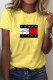Yellow Casual Print Letter O Neck T-Shirts