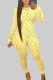 Yellow Sexy Solid Hollowed Out Patchwork Zipper O Neck Skinny Jumpsuits