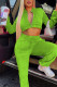 Green Casual Sportswear Solid Patchwork Draw String Zipper Zipper Collar Long Sleeve Two Pieces