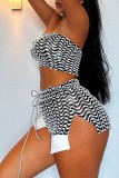Pink Sexy Casual Striped Print Hollowed Out Backless Strapless Sleeveless Two Pieces