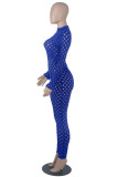 Red Sexy Solid Hollowed Out Patchwork Zipper O Neck Skinny Jumpsuits
