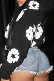 Red Street Print Patchwork Hooded Collar Tops