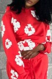 Red Street Print Patchwork Hooded Collar Tops