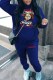 Blue Casual Print Letter Hooded Collar Long Sleeve Two Pieces