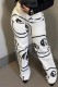 White Casual Print Patchwork Regular High Waist Conventional Full Print Trousers