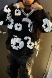 Red Street Print Patchwork Hooded Collar Tops
