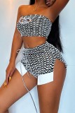 Pink Sexy Casual Striped Print Hollowed Out Backless Strapless Sleeveless Two Pieces
