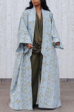 Blue White Casual Street Print Patchwork Cardigan Collar Plus Size Overcoat