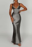 Green Sexy Solid Backless Spaghetti Strap Long Dress Dresses