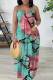 Cyan Sexy Casual Print Backless Spaghetti Strap Long Dress Dresses