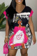 Rose Red Casual Print Basic O Neck Short Sleeve Dress