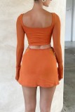 Orange Sexy Casual Solid Patchwork Frenulum Square Collar Long Sleeve Two Pieces