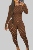 Red Sexy Solid Hollowed Out Patchwork Zipper O Neck Skinny Jumpsuits