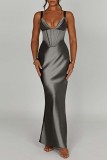 Green Sexy Solid Backless Spaghetti Strap Long Dress Dresses