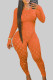 Orange Sexy Solid Hollowed Out Patchwork Zipper O Neck Skinny Jumpsuits