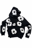 Red Street Print Patchwork Hooded Collar Tops