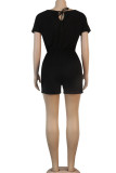 Black Fashion Sexy Patchwork Solid Short Sleeve O Neck Rompers