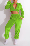 Red Casual Sportswear Solid Patchwork Draw String Zipper Zipper Collar Long Sleeve Two Pieces