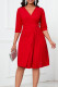 Red Casual Solid Patchwork Fold V Neck A Line Dresses